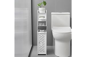 Doxo White Toilet Paper Holder Stand, Large Capacity Slim Bathroom Organizers and Storage Cabinet for Small Space (White)