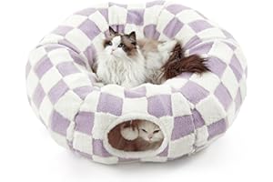 LE SURE Lesure Cat Tunnel Bed for Indoor Cats - Cute Cat Donut Tunnel with Washable Circle Cushion, Round Pet Play Tunnel Toy for Kitten/Puppy/Rabbit,Purple