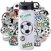 RhythmFit Soccer Water Bottles for Boys 18 oz and 100 PCS Soccer Stickers Sports Insulated Stainless Steel Water Bottle Accessories Stuff Gear Gifts For 8-12 12-14 Player