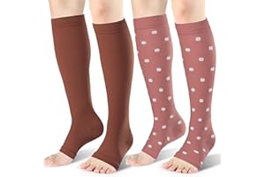 cerpite Open Toe Compression Socks Women & Men-2 Pairs 15-20 mmHg Knee High Stockings for Circulation Support