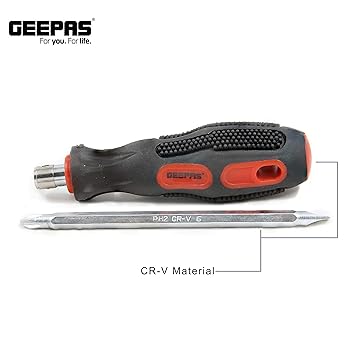 Geepas 2 in 1 Screwdriver (PH2 & SL6) with magnetic Holder for Home and Office Use (Phillips & Slotted)