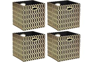 ArcaGuru 11x11 Cube Storage Bins, Collapsible Storage Bins Fabric Storage Cubes Organizer Baskets Box Drawers for Shelves, Closet, Wardrobe, Bookshelf, Cabinet, 4 Pack, Black/Shiny Gold