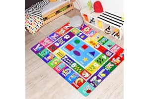 PartyKindom Kids Play Rug Mat Playmat with Non-Slip Design Playtime Collection ABC, Numbers, Shapes and Animals Educational Area Rug for Kids Bedroom Playroom(53.5 x 43.5 inch)