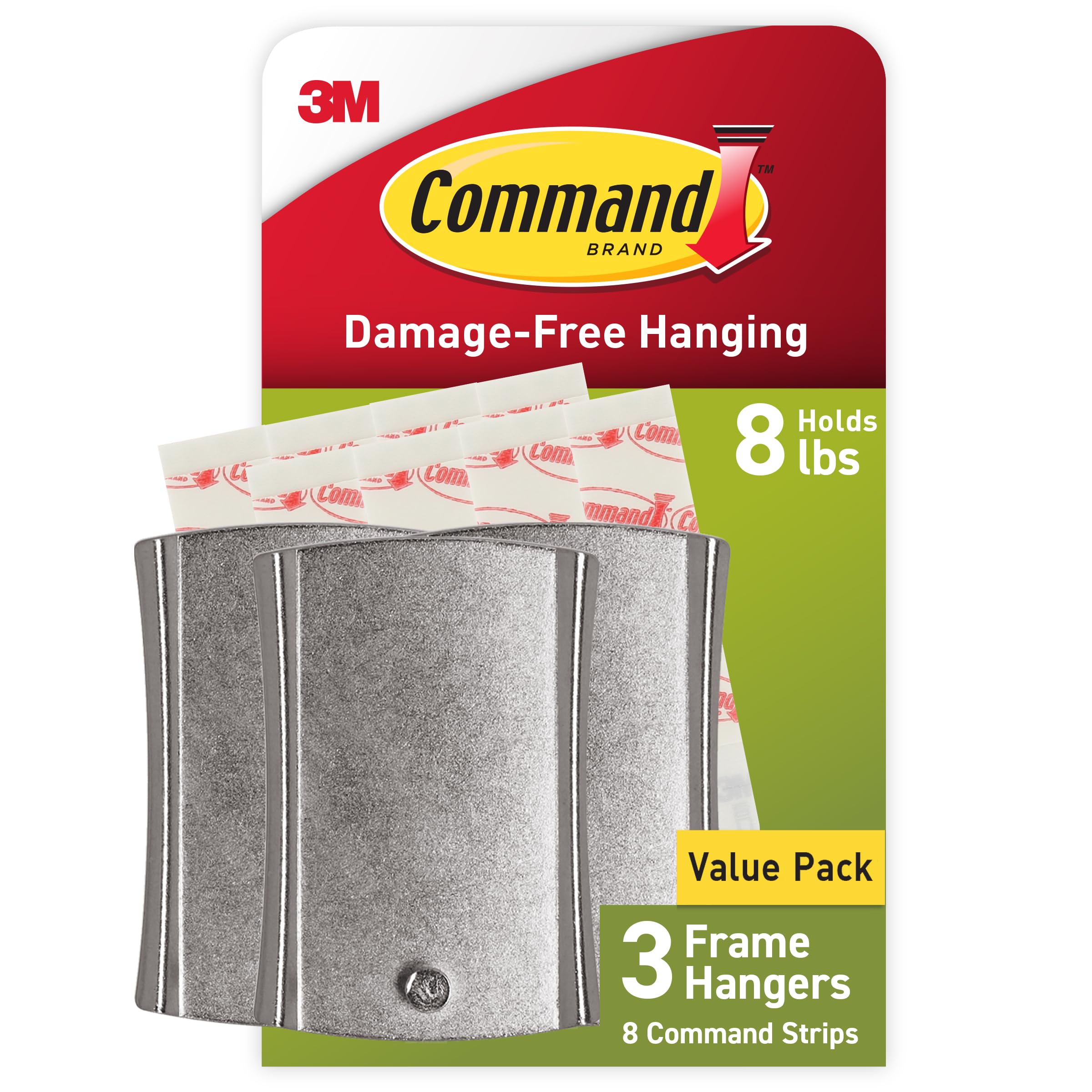 Command PH048-3NA Universal Frame Hanger, Holds 8 lbs, White, Decorate Damage-Free, Easy to Open Packaging, Jumbo, 3