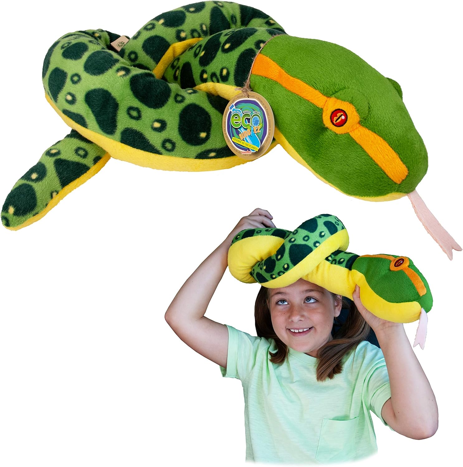 EcoBuddiez Sssnakes - Blau Klapperschlange von Deluxebase. 140cm Plüschtier. Weicher und kuschelig Plüsch aus recycelten Plastikflaschen. Perfektes umweltfreundliches kuschelig Geschenk für Kinder