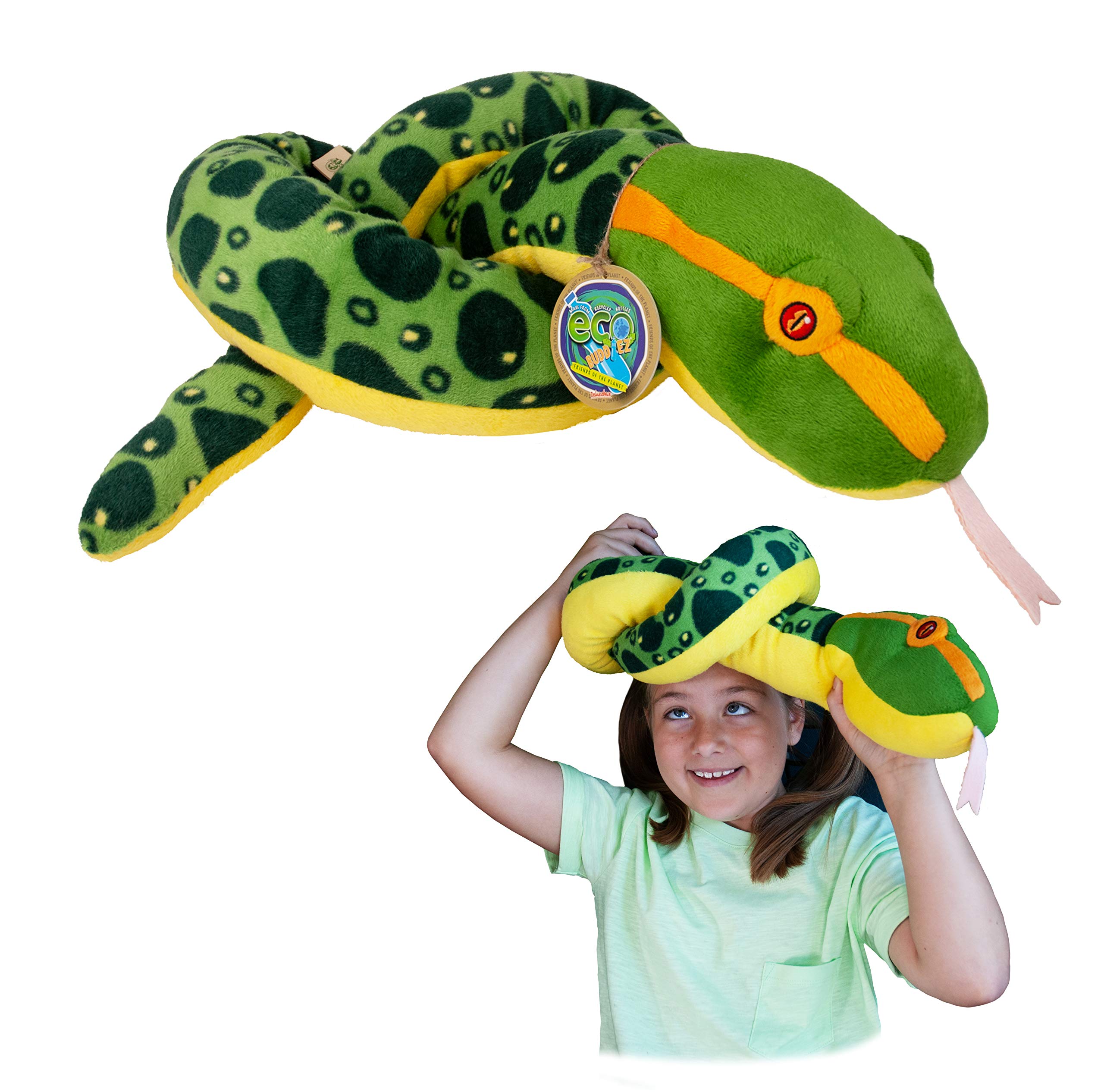 EcoBuddiez Snakes - Anaconda from Deluxebase. 140cm Plush Snake Soft Toy, Large Eco-Friendly Stuffed Animal Made with Recycled Plastic Bottles. Sustainable Plush Animal Toys and Gifts for Kids.