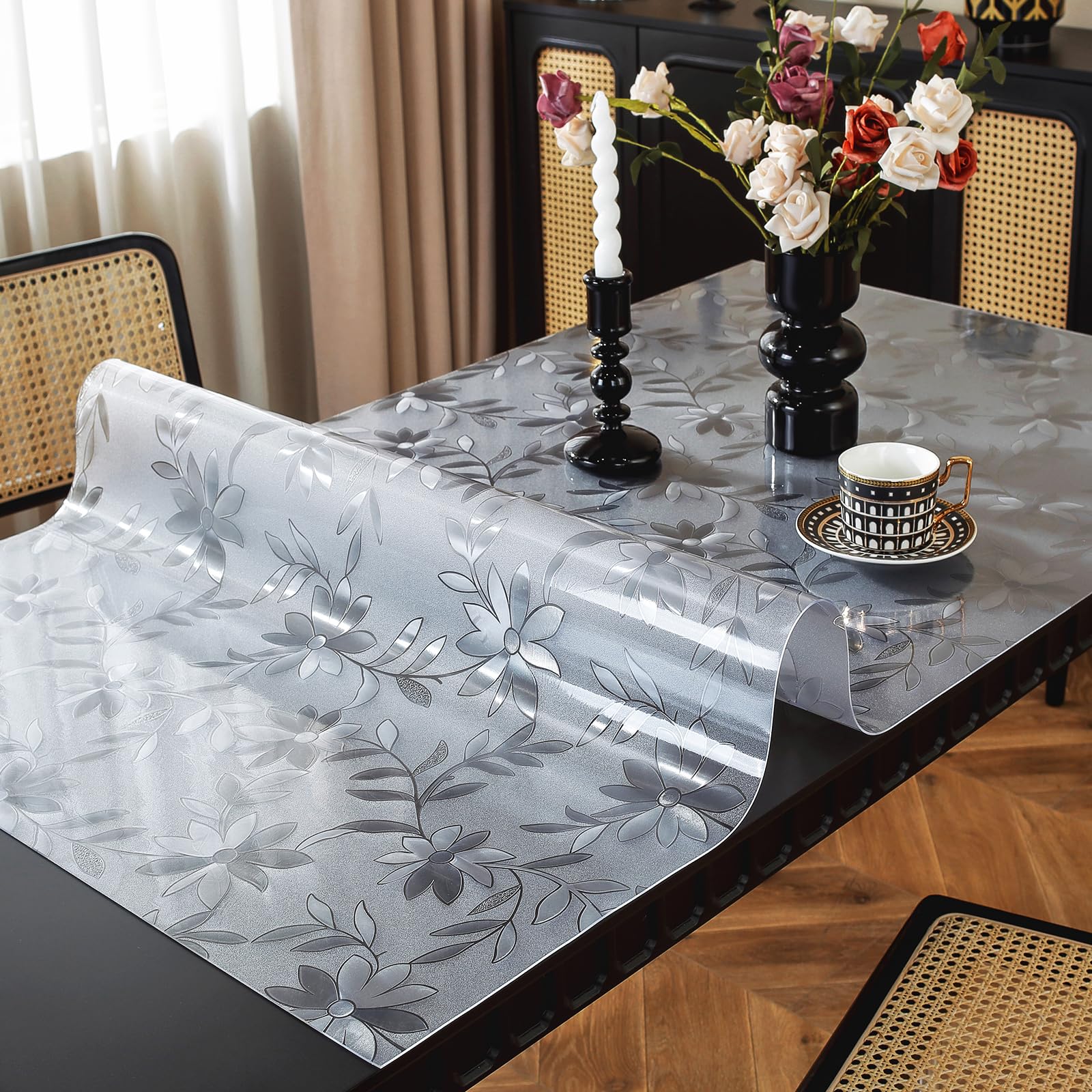 Photo 1 of **DIFFERENT PATTERN THAN STOCK PHOTO**OstepDecor Floral Table Protector 42 x 90 Inch 1.5mm Thick Plastic Table Cover Rectangle Dining Table Top Protector Tablecloth Protector PVC Table Pad Mat for Kitchen, Wooden Table & Hardwood Floor