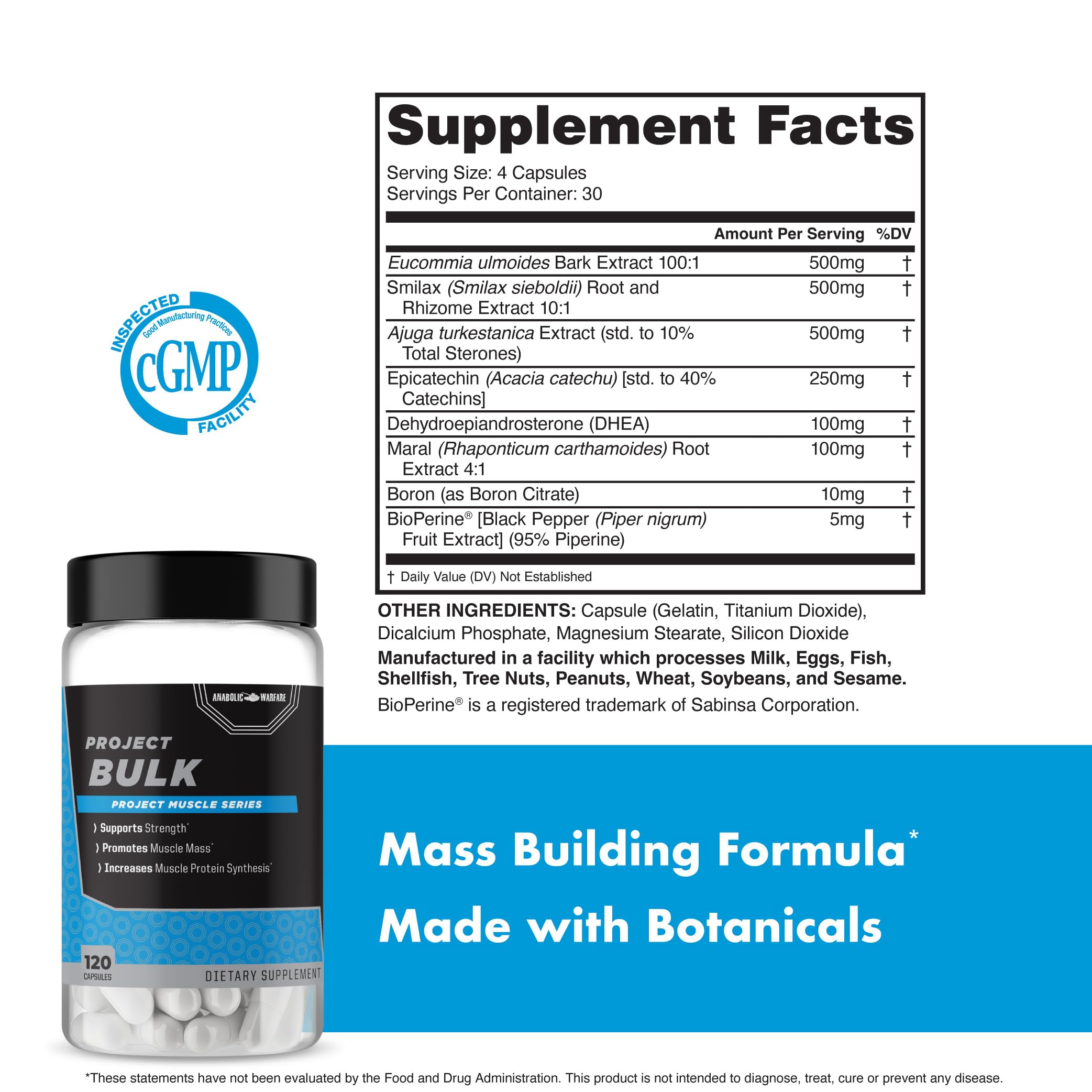 Anabolic Warfare Project Bulk, Mass Building Formula, Protein Synthesis, Strength, Muscle Definition, Made with Botanicals*