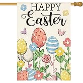 AVOIN colorlife Happy Easter House Flag 28x40 Inch Double Sided Outside, Flowers Easter Eggs Yard Outdoor Decoration