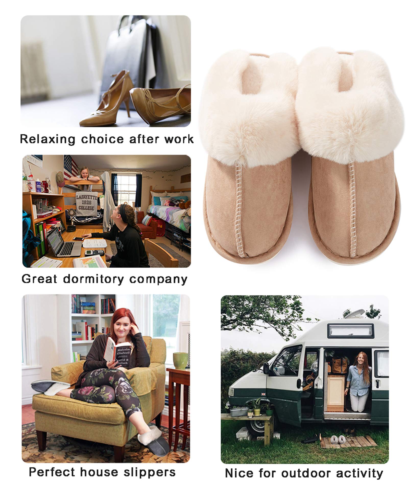 Donpapa Womens Slipper with Memory Foam Fluffy Soft Warm Slip On House Slippers Anti-Skid Cozy Plush for Indoor Outdoor