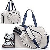 Smasrob Pickleball Tote Bag for Women with Exterior Paddle Pocket and Separate Shoe Compartment, Pickleball Bags with Wet Pocket and Detachable Strap