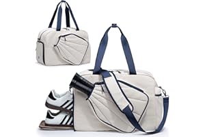 Smasrob Pickleball Tote Bag for Women with Exterior Paddle Pocket and Separate Shoe Compartment, Pickleball Bags with Wet Pocket and Detachable Strap
