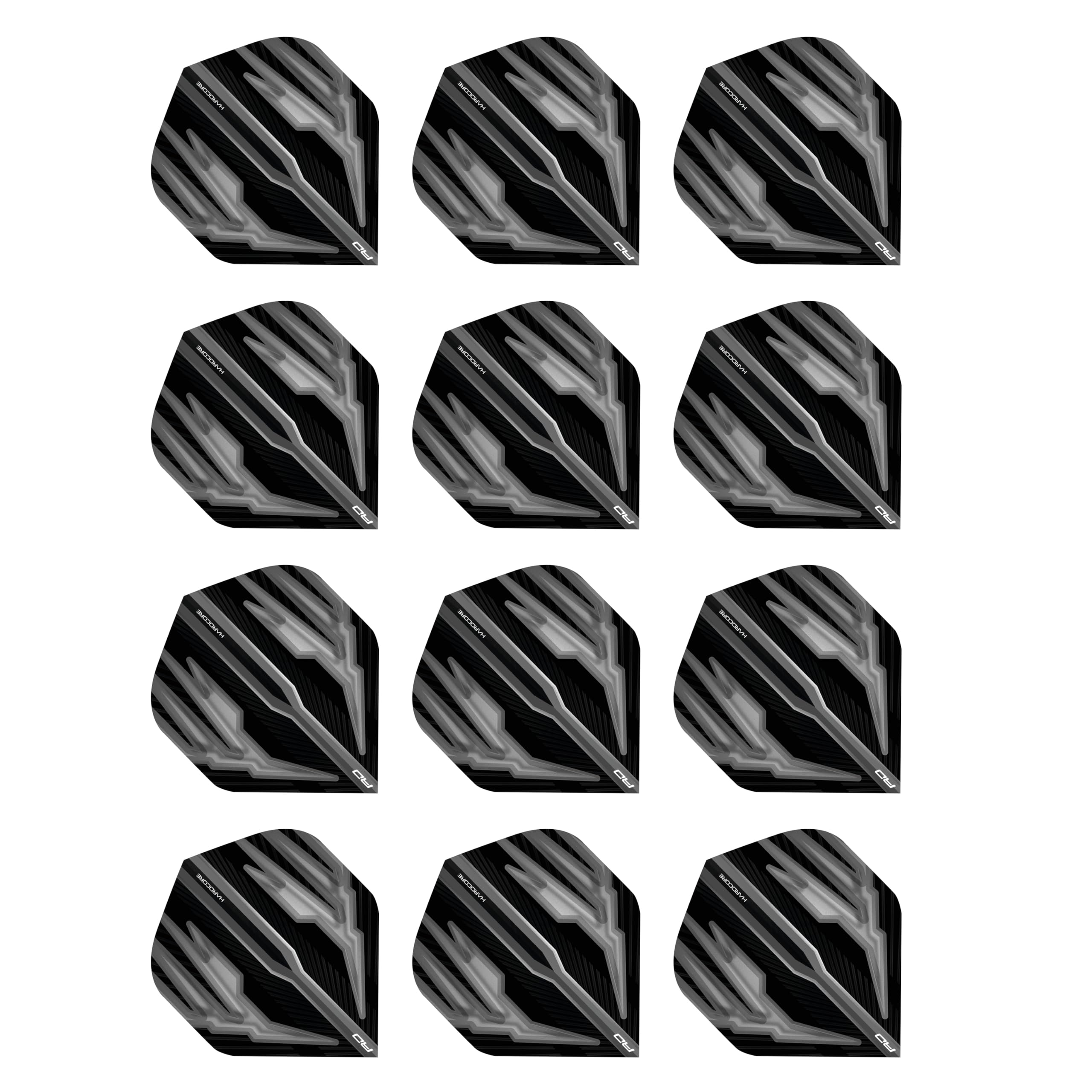 RED DRAGON Hardcore Radical Black & Grey Extra Thick Standard Dart Flights - 4 sets Per Pack (12 Dart Flights in total)