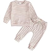 ChuYuKu Baby Girl Boy Clothes Set Toddler Fall Winter Outfit 2 Piece Striped Long Sleeve Shirt & Pants with Pockets