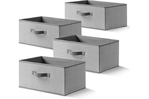 EITMOW Storage Baskets, 15.7 Inch Woven Fabric Bins, Storage Cubes with Reinforced Handles, Organizer Bins for Closet Shelves, Foldable, for Toys, Clothes, Natural Beige (4PCS/Grey-15.7*11*7.8inch)