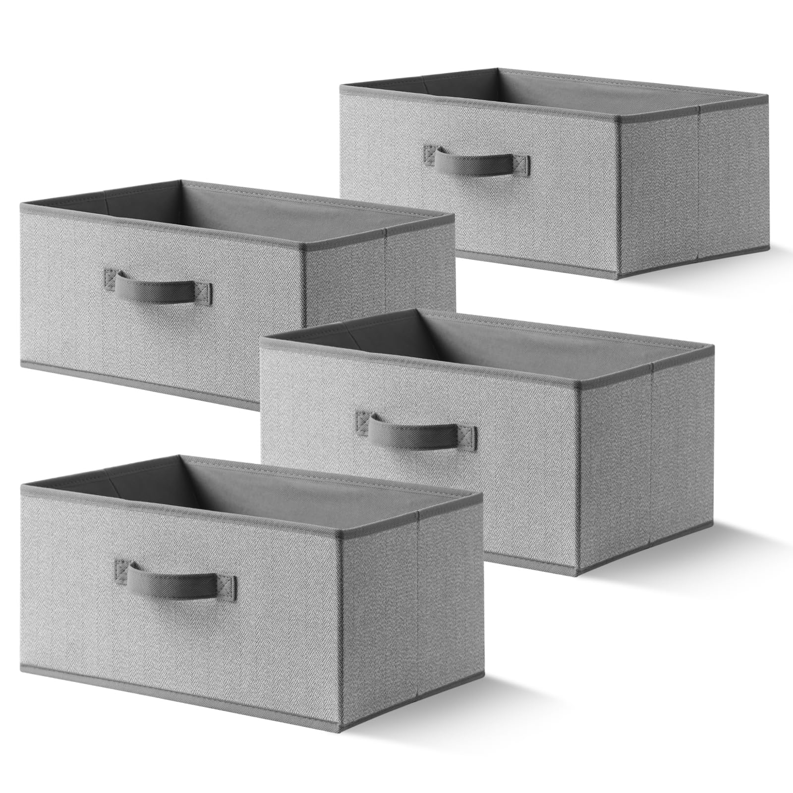 EITMOW Storage Baskets, 15.7 Inch Woven Fabric Bins, Storage Cubes with Reinforced Handles, Organizer Bins for Closet Shelves, Foldable, for Toys, Clothes (4PCS/Grey-15.7*11*7.8inch)
