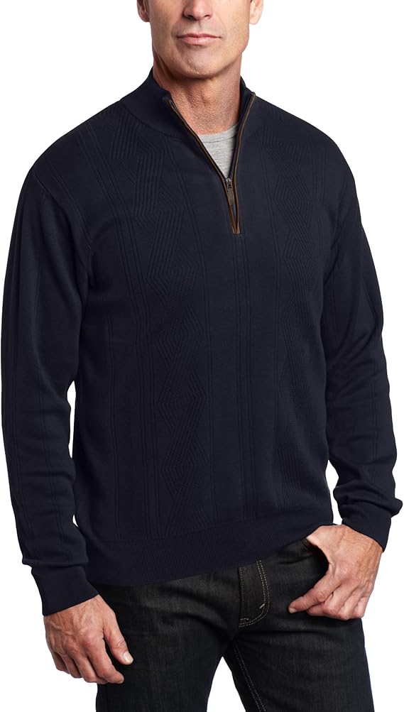 Alex Cannon Men's Textured Zig Zag Sweater, New Navy, X-Large at Amazon Menâs Clothing store 