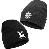 Fingertip WD 2 Pack Winter Beanies Hats for Men Women | Embroidered Knit Cuffed Beanie, Warm Skull Cap for Halloween Christmas Birthday Gifts