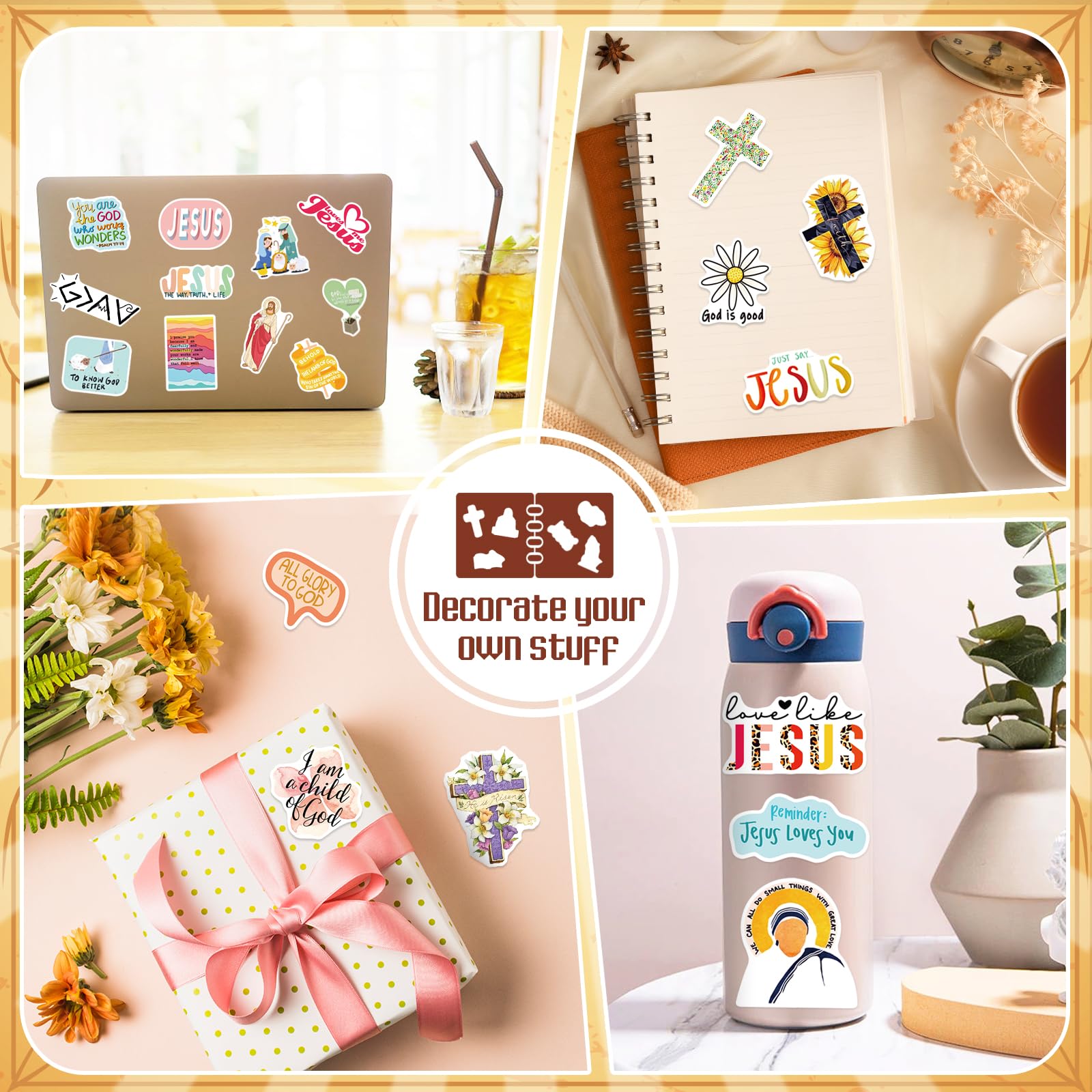 200PCS Jesus Christian Stickers, Religious Stickers for Kids Bible Verse Sticker Christian Decals for Water Bottles Laptop, Vinyl Faith Wisdom Words Decals Religious Gifts
