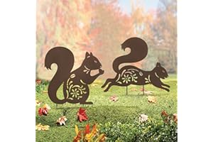 Hokfirm Metal Squirrel Garden Decor,Rusty Fall Squirrel Statue for Outside,Set of 2 Squirrel Decorative Garden Stakes(Squirrel Rusty)