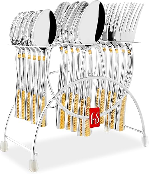 FnS Middas Stainless Steel Gold Plated 18 Pc Cutlery Set with Hanging