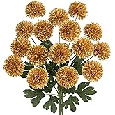 DILATATA 23 inch Tall Chrysanthemum Fake Mums Flowers for Decoration Rustic Flowers Artificial Chrysanthemum Flower Arrangement for Home Office Wedding Table Decor- Fake Gold Flowers Faux Mum 4 Pack