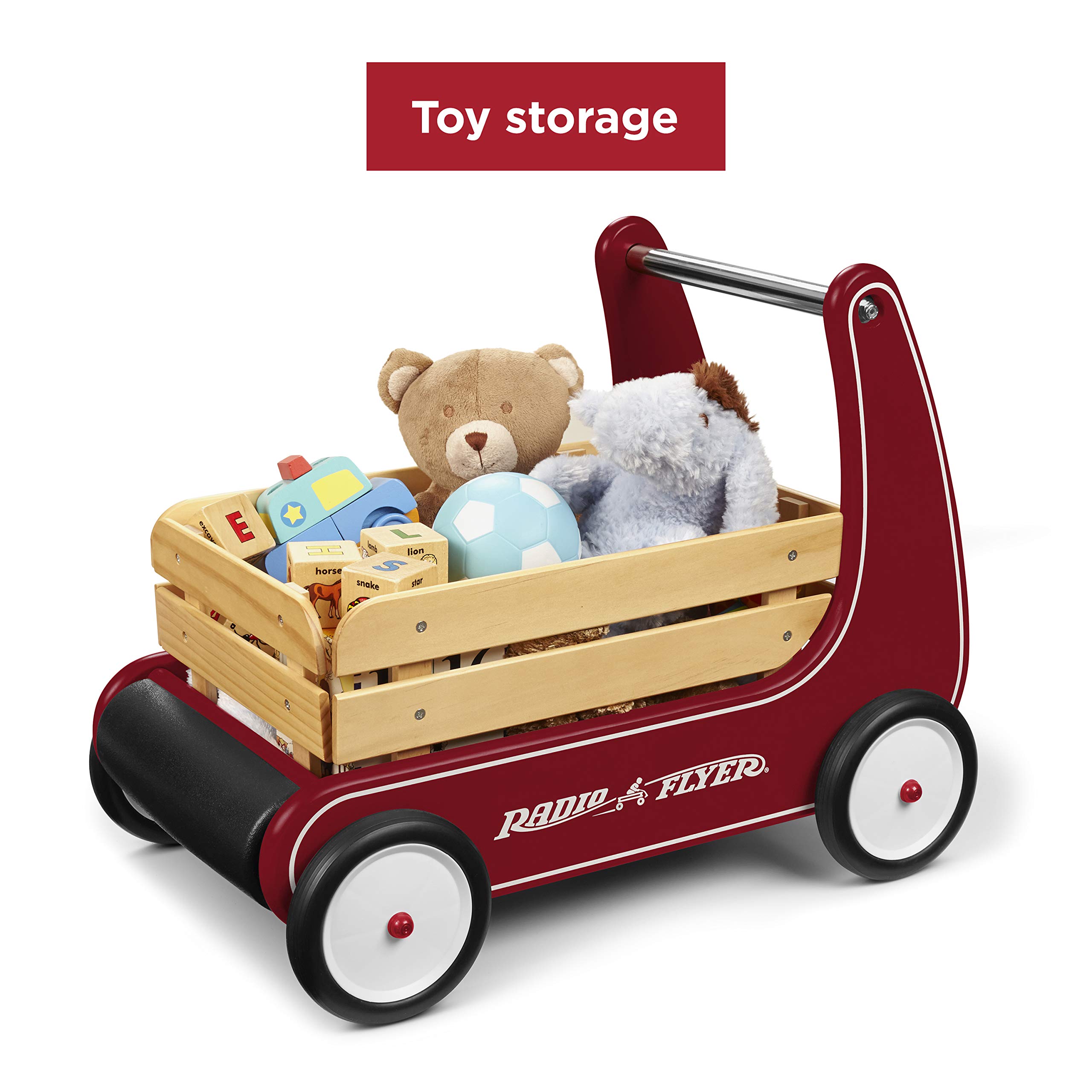 Baby Walker, Toddler Toys, Baby Toy, Radio Flyer Classic Walker Wagon, for Ages 1-4, Red, Wood