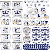 Lyrow 160 Pcs Cheerleader Gifts Bulk for Team Back to School Gift Cheer Scrunchies Hair Ties Makeup Bag Cheer Mirror Bracelet Keychain Sticker for Cheerleader Gift(Blue)