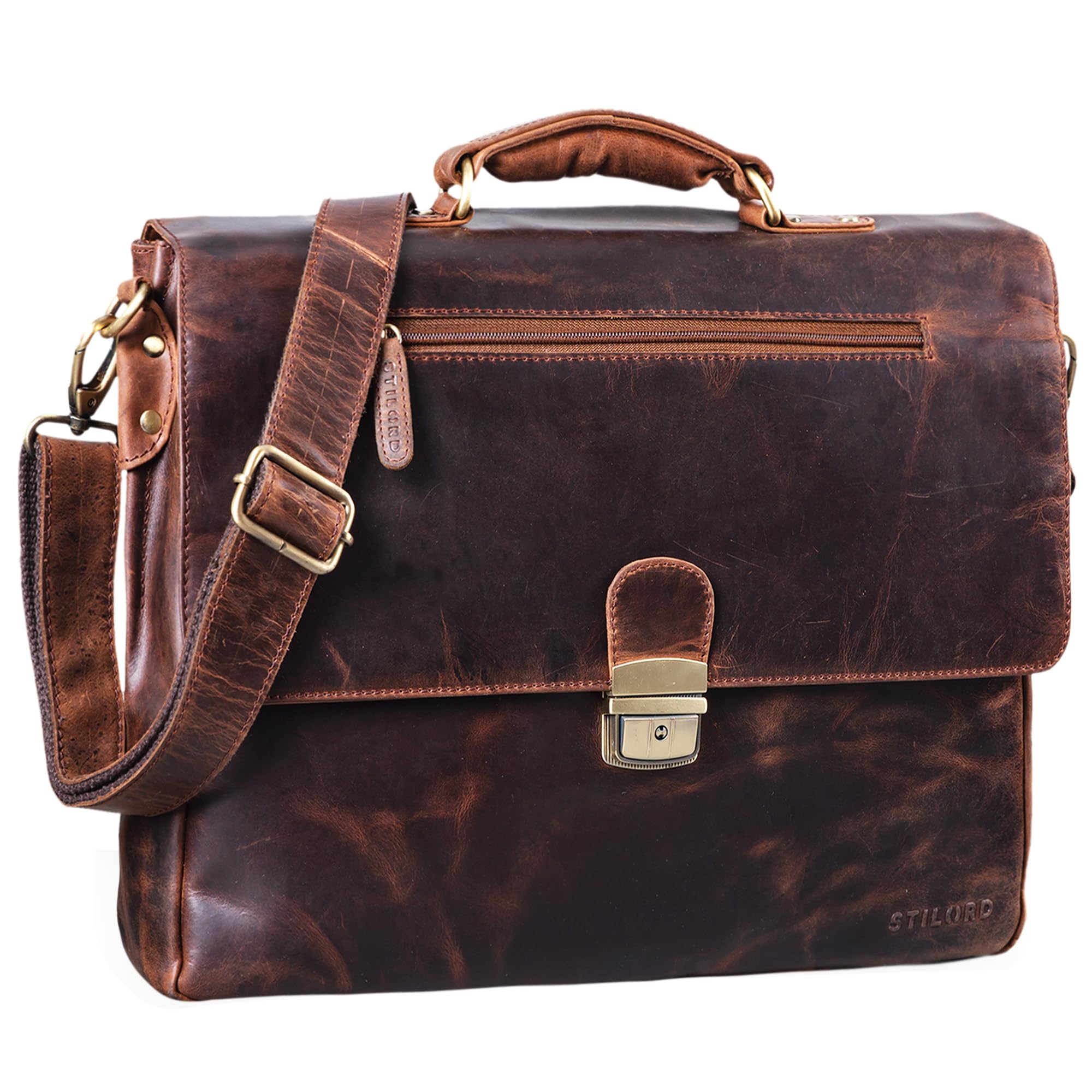 STILORD "Carter" Vintage Business Bag Leather Porfolio Large Attachable for Trolley for Men and Women Satchel Colour:Zamora - Brown