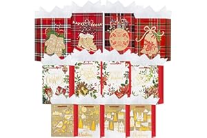 OFIHANLY 12 Pack Merry Christmas Gift Bags Assorted Sizes with Handles (4 Large, 4 Medium, 4 Small) for Xmas Holiday Presents Paper Wrapping Bags Bulk with Tissue Paper