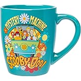 Silver Buffalo Scooby Doo Group Mystery Machine Flowers Jumbo Curved Ceramic Mug, 25 Ounces