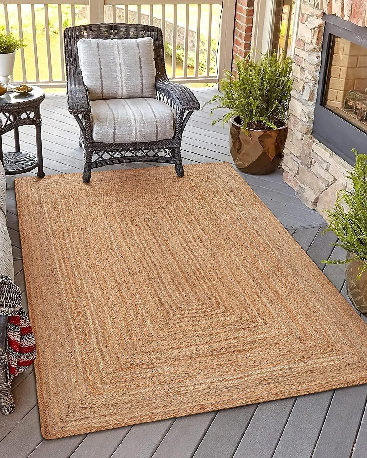 Photo 1 of KEMA Jute Braided Area Rug, 4x6 Feet (48x72 Inches) - Rustic Vintage Braided Reversible Rectangular Rug, Shag Rugs for Bedroom, Jute Kitchen Rug, Living Room Rugs