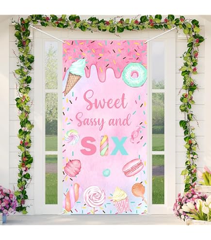 Sweet Sassy And Six 6th Birthday Decorations Kit - 2 Banners & 8 Hanging Swirls, Pastel Ice Cream Donut Theme - View #6