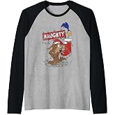 Looney Tunes Christmas Road Runner &amp; Wile E. Coyote Naughty Raglan Baseball Tee