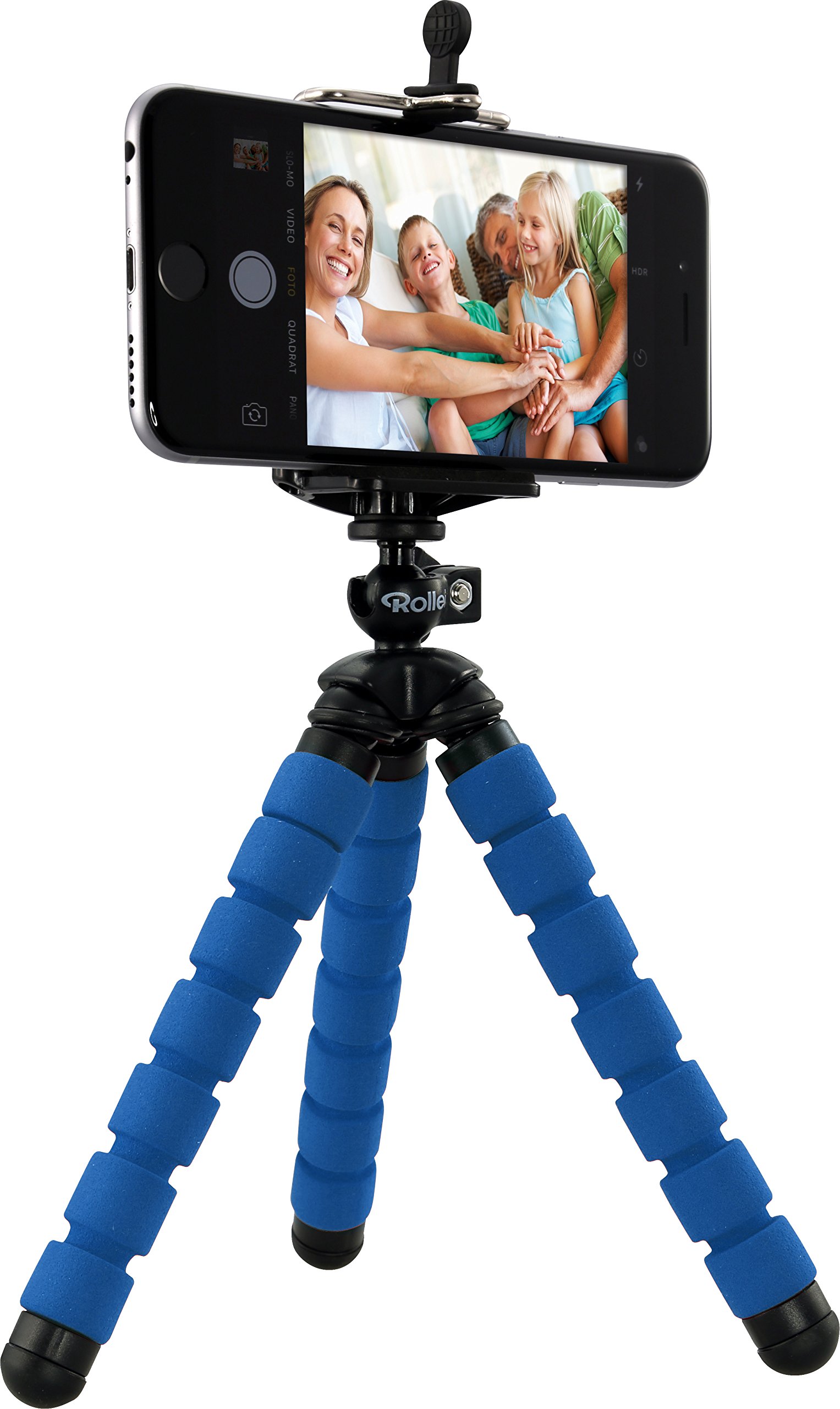Rollei Selfie Mini Tripod - incl. Ball Head and Smartphone Adapter, flexible legs and non-slip rubber feet, 500g load capacity, Height: 160 mm - Blue 22620