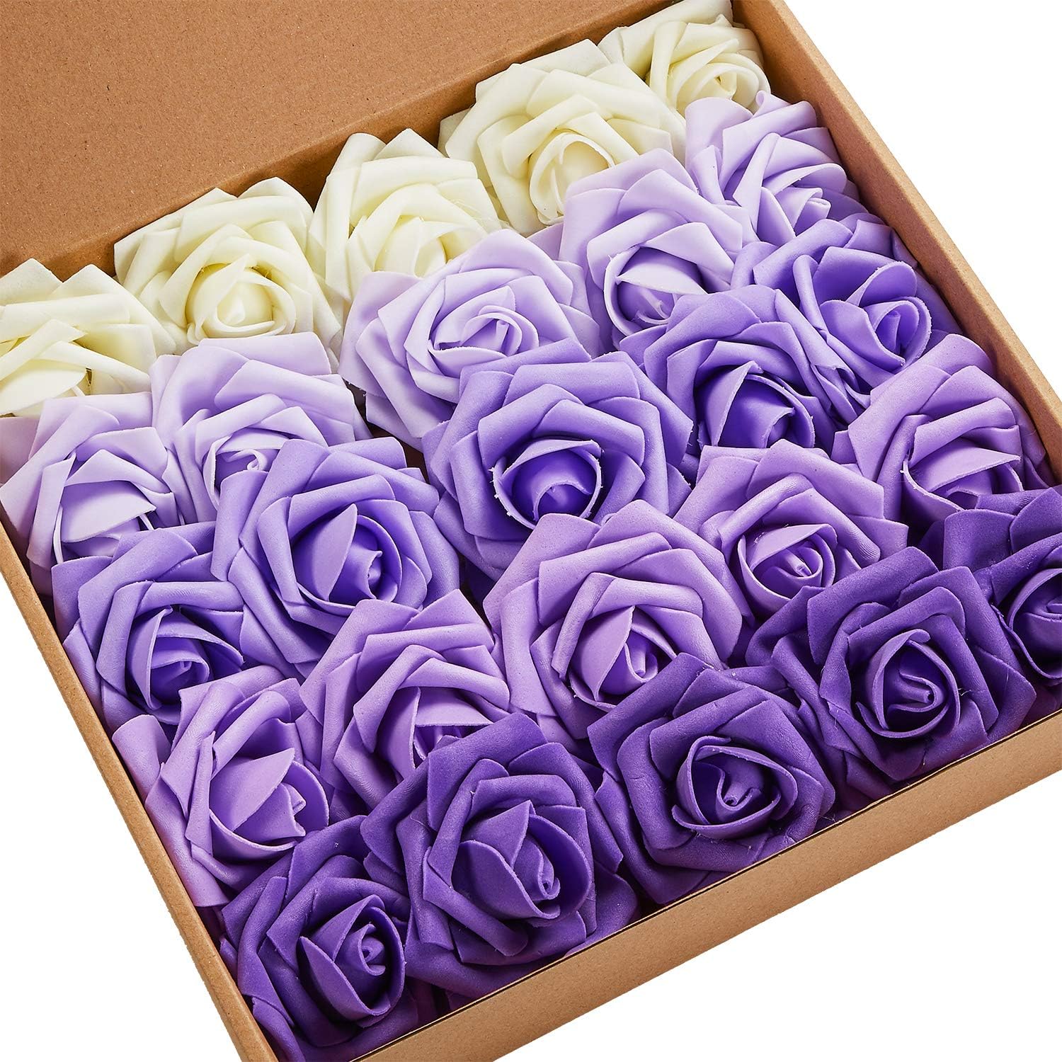 N&T NIETING Artificial Flowers Roses, 25pcs Purple Foam Roses, Fake Lavender Flowers for Wedding Bridal Bouquets Party