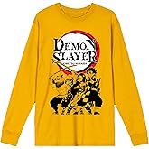 Demon Slayer Oversized Character Group Shot & Logo Men's Yellow Crew Neck Long Sleeve Tee