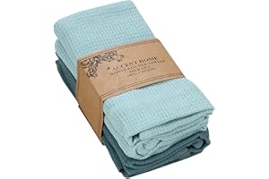 ACCENTHOME 100% Cotton Waffle Weave Kitchen Towel Set of 4 Super Soft Absorbent Tea Towels | Durable Cleaning Dish Cloths Per