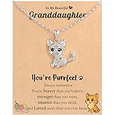 Lanqueen Granddaughter Gifts from Grandma, Granddaughter Cat Necklace, Tween Girls Gifts 8-10-12, Christmas Stocking Stuffers for Teen Girls