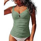 GRAPENT Tankini Tops for Women Twist Front Keyhole Bathing Suits Swim Tankini Swimsuits Padded Ruched Swimwear Top Only