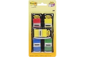 Post-it Flags, 1" x 1.7", 250 Flags with 5 Dispensers, Red, Blue, Green, Yellow