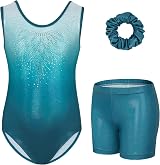 Gogokids Girls Three-Piece Gymnastics Set Sleeveless Leotard Shorts Hair Band