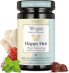 Winged Wellness Happy Her Mood Gummies - Daily Mood Enhancer Support Supplement for Women - Vitamin D with Saffron, Lemon Bal