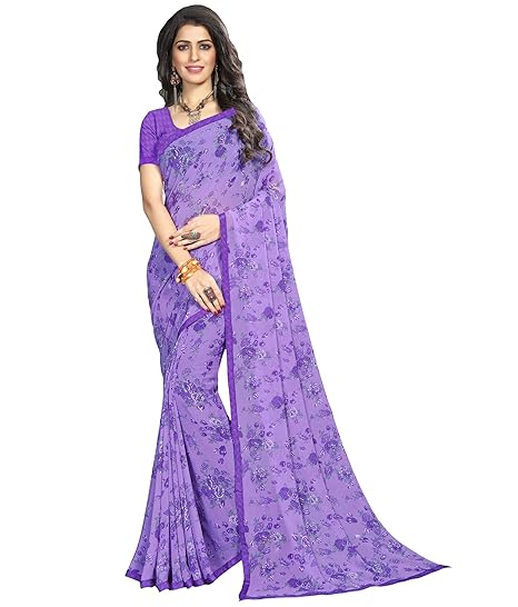 Women's Georgette Saree With Blouse Piece (RKRU2505F_Purple)