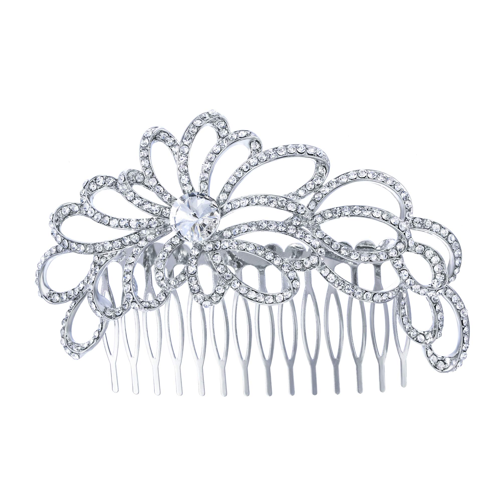 EVER FAITH Women's Crystal Wedding Bridal Hollow Out Flower Leaf Hair Comb Clear Silver-Tone for Prom Feast