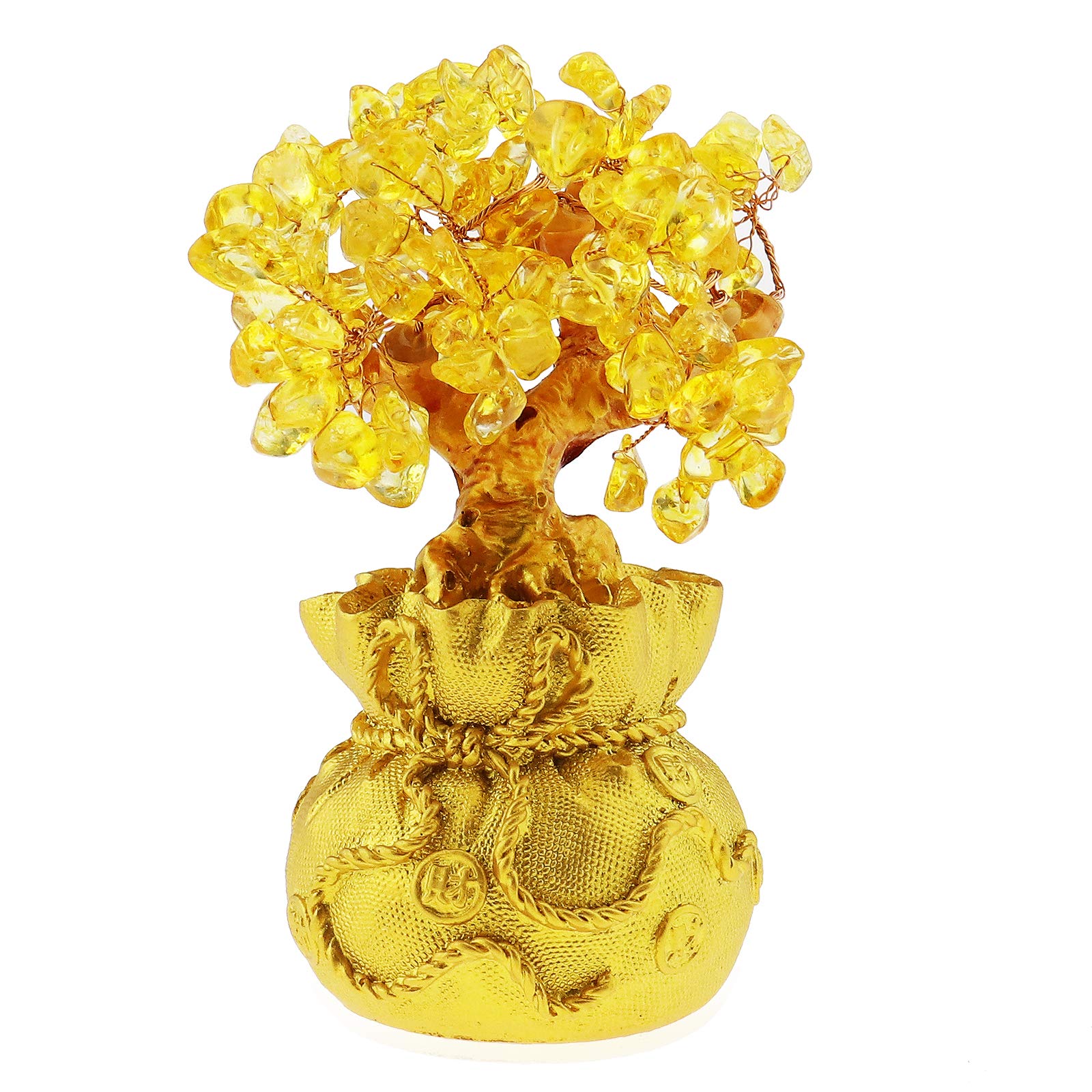 YINETTECH Feng Shui Money Luck Stone Tree Crystal Art Decoration Office Living Room Good Luck Best Gift Yellow