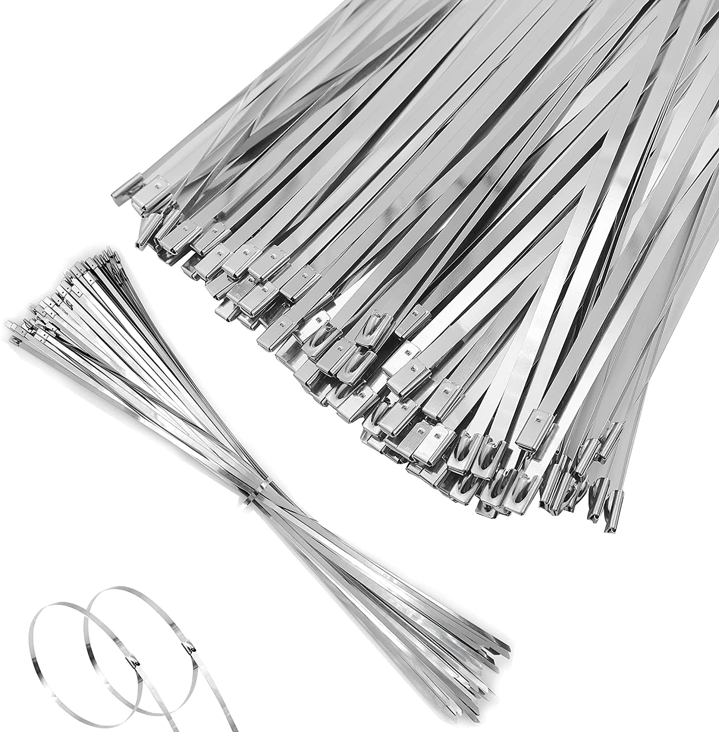 Photo 1 of 100 Pcs 20 Inch Metal Zip Ties Heavy Duty, Stainless Steel Cable Ties Metal Tie Wraps, 304 Stainless Steel Zip Ties with 200 Lbs Tensile Strength