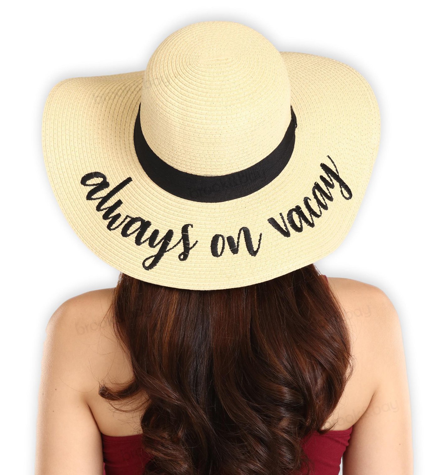 Floppy Beach Sun Hat for Women Vacation, Honeymoon Embroidered Straw