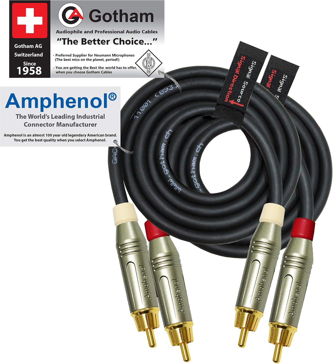 Gotham GAC-4/1 Cinch-Kabel 1,5 M – Star-Quad Symmetrisches Audiokabel, Amphenol-Stecker, Vergoldet