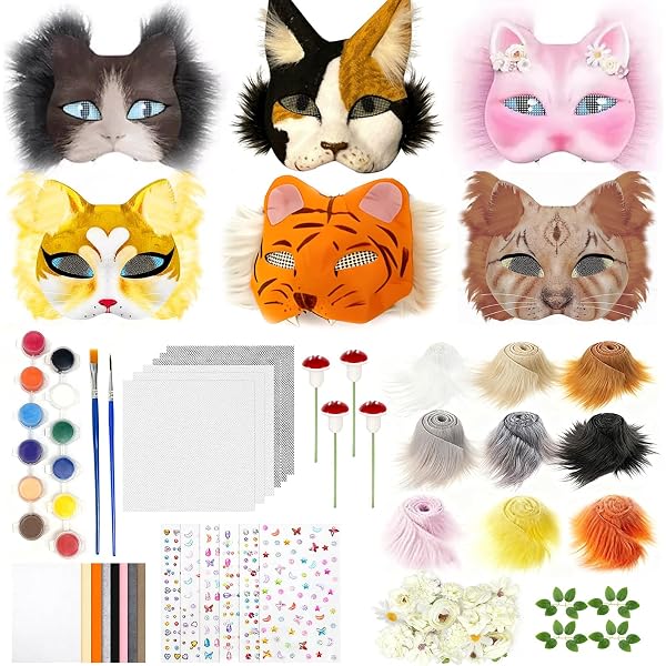 Kit De Máscara Therian - 6 Máscaras De Gato En Blanco Con Materiales Para DIY Y Cosplay